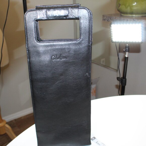 Wine Tote COLE HAAN Fine Black Leather 2X bottles magnetic close double handles - Picture 12 of 12